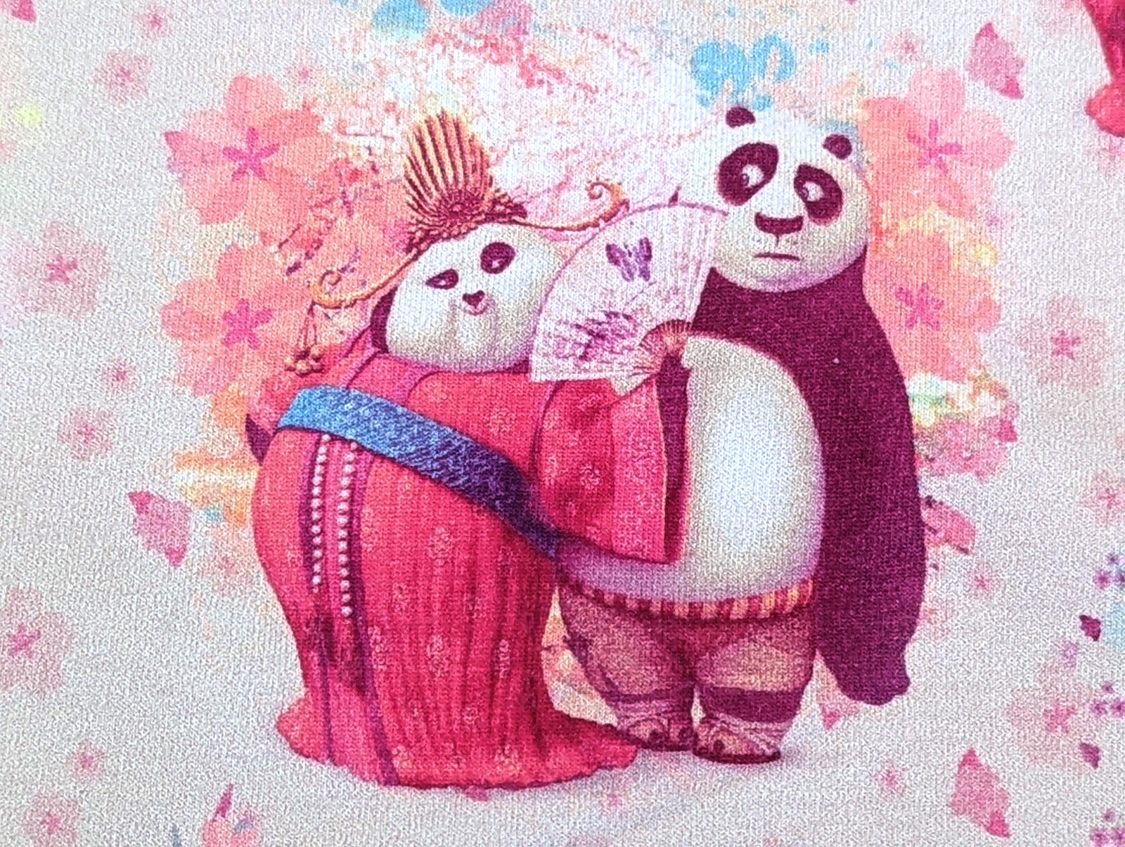 French Terry Kung Fu Panda auf Ecru/Rosa