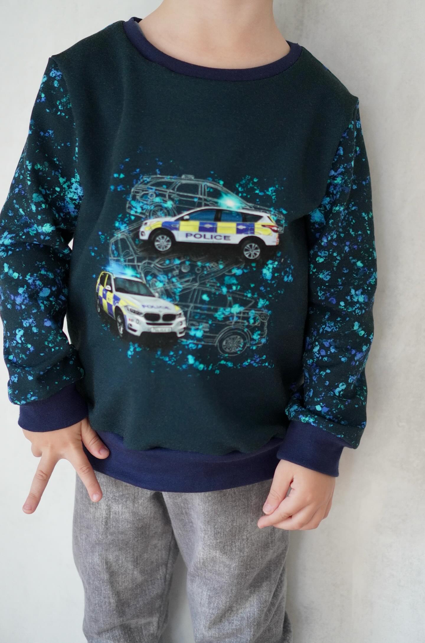 Eigenproduktion French Terry Polizei Verkehr Blau
