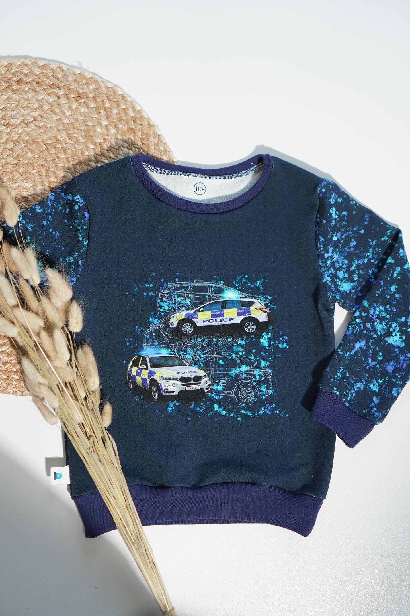 Eigenproduktion French Terry Polizei Verkehr Blau