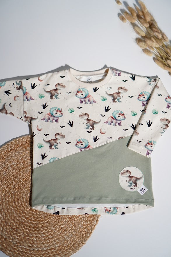 Eigenproduktion Baumwolljersey Aquarell Kinder Dinos auf Beige