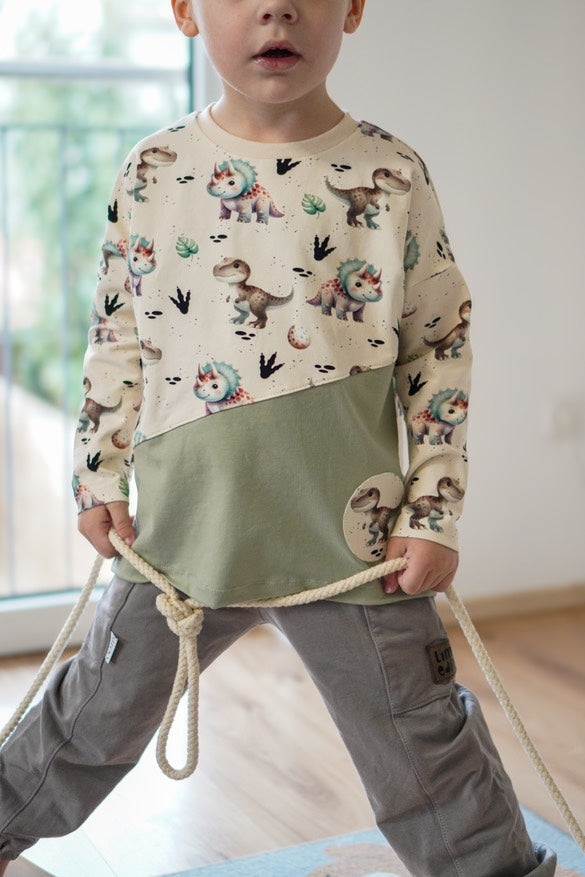 Eigenproduktion Baumwolljersey Aquarell Kinder Dinos auf Beige
