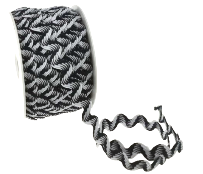 Zackenlitze gemustert Wellen 12mm - Schwarz Weiss