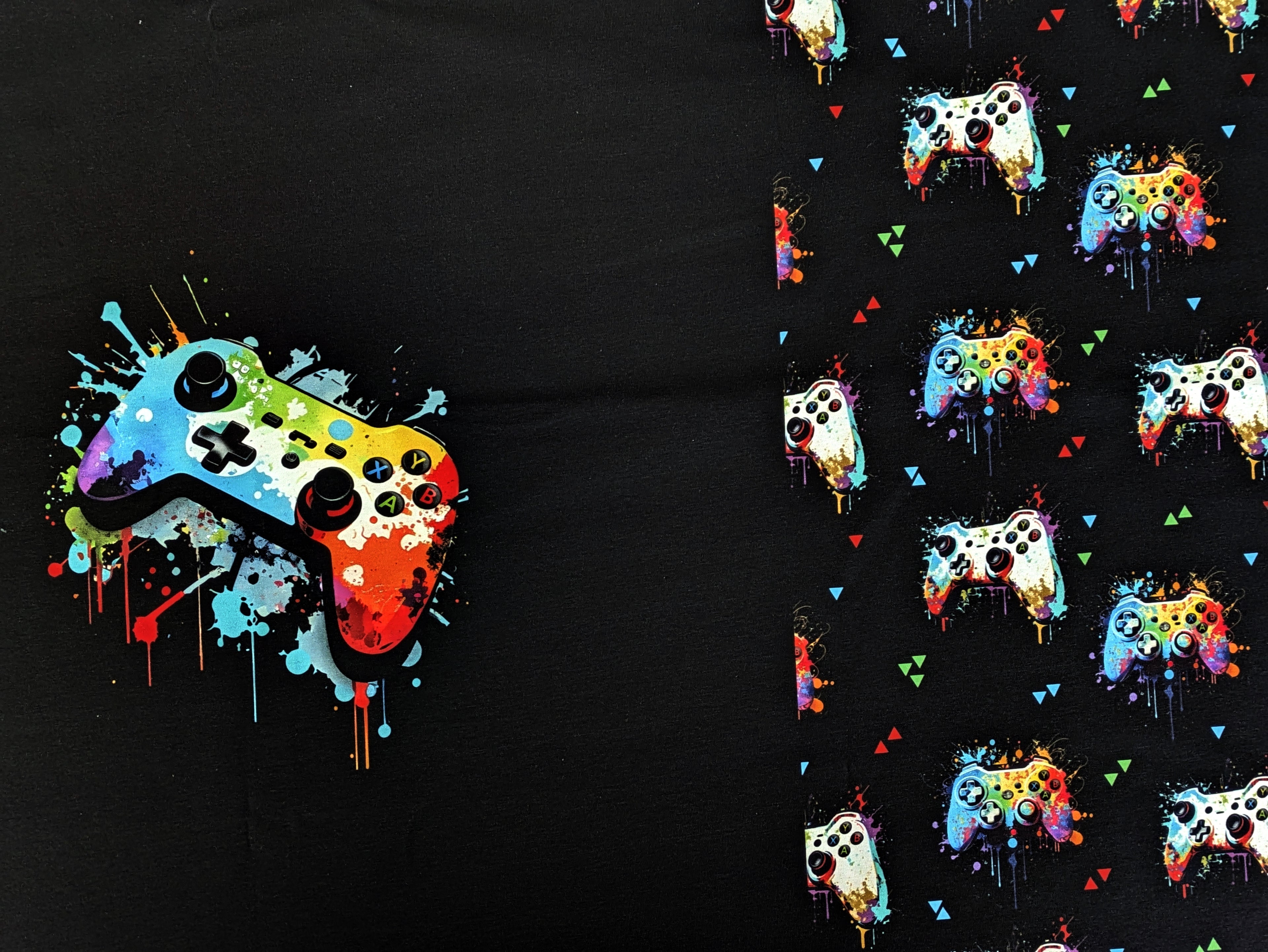 Eigenproduktion Baumwolljersey Panel + Kombi Gameplay Gamecontroller Schwarz Bunt 65 x 165 cm