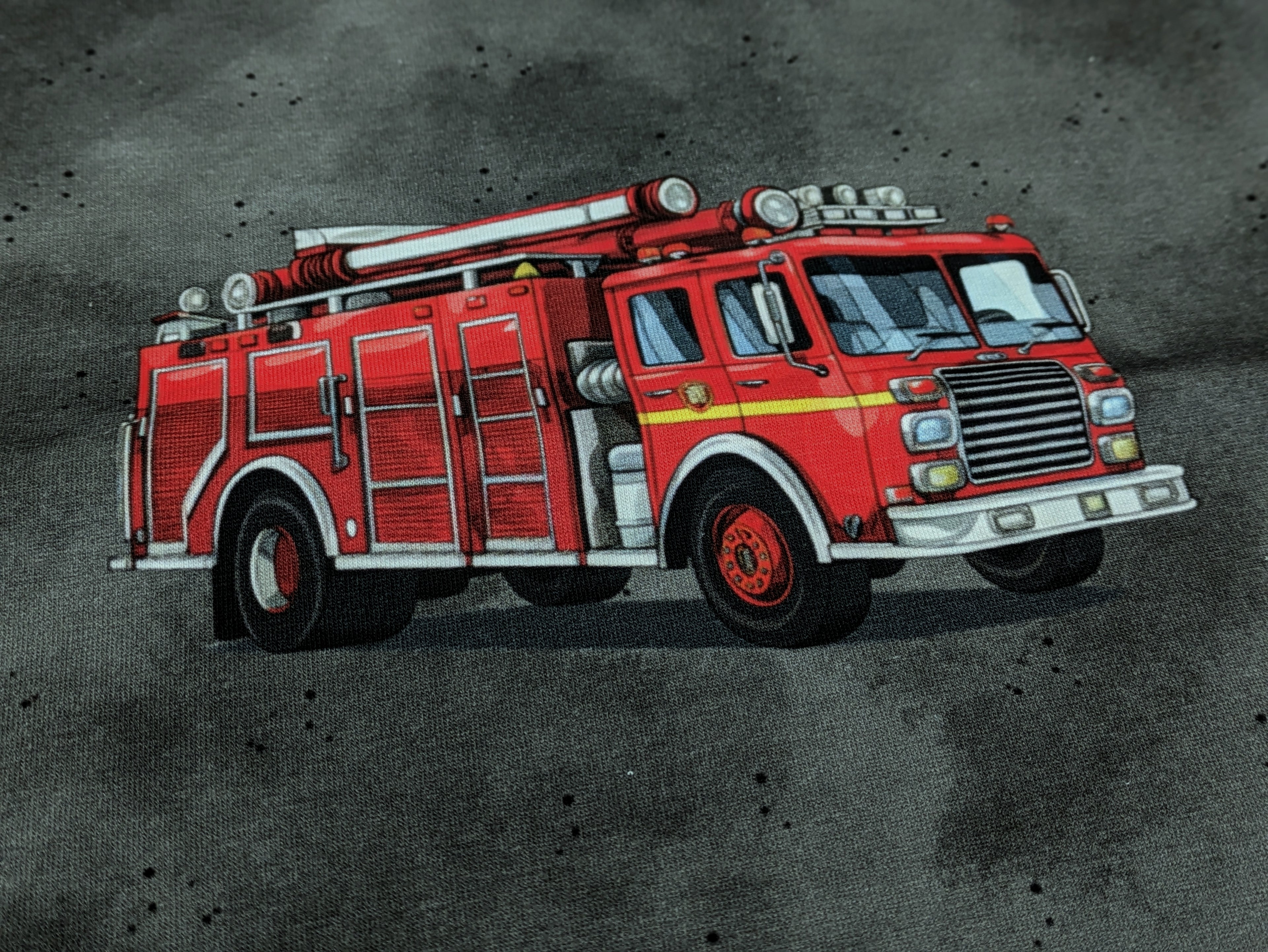 Eigenproduktion Baumwolljersey Panel + Kombi Feuerwehr auf Grau 70 x 165 cm