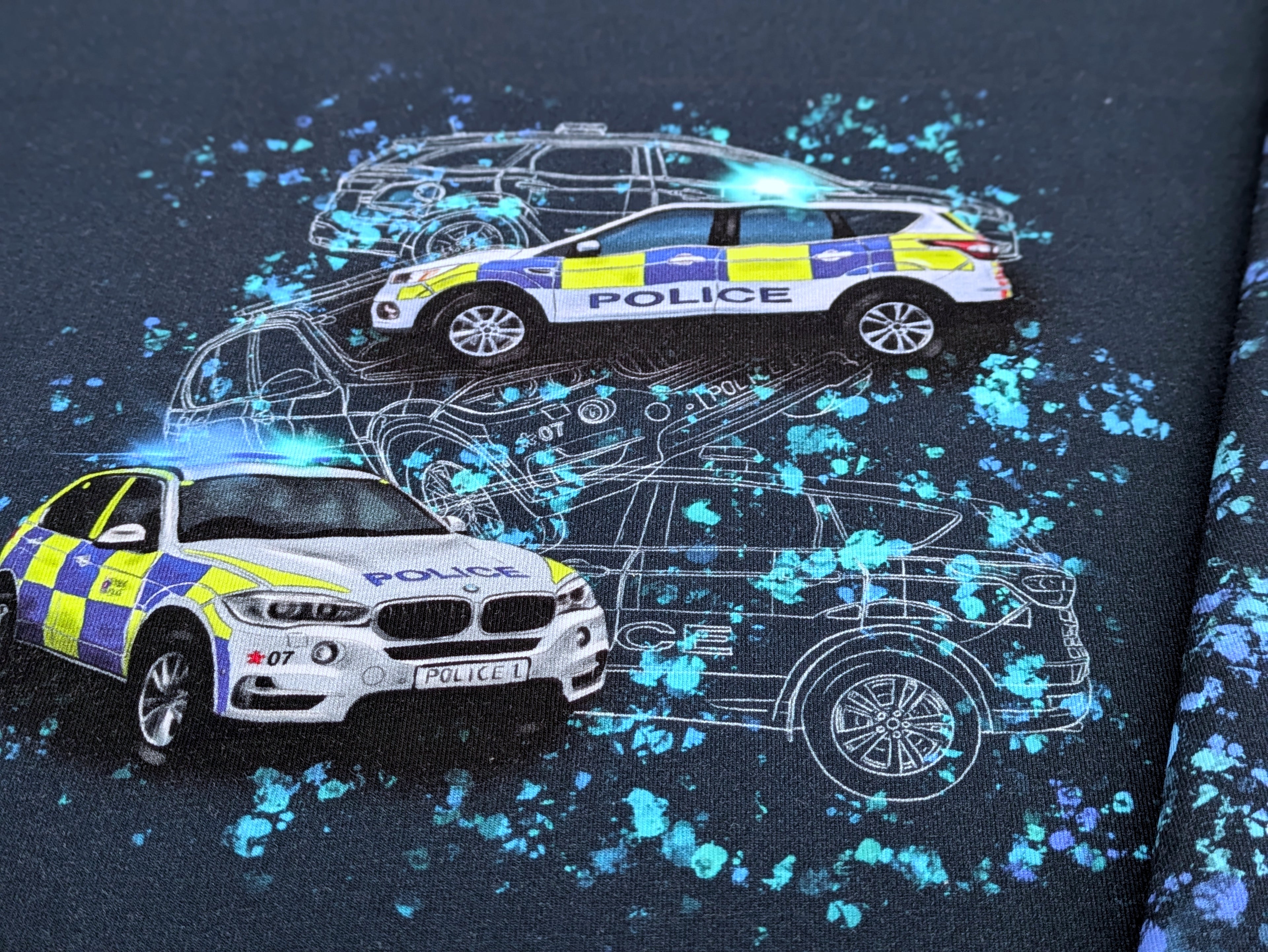 Eigenproduktion Baumwolljersey Panel Polizei Verkehr Blau  ca. 60 x 165