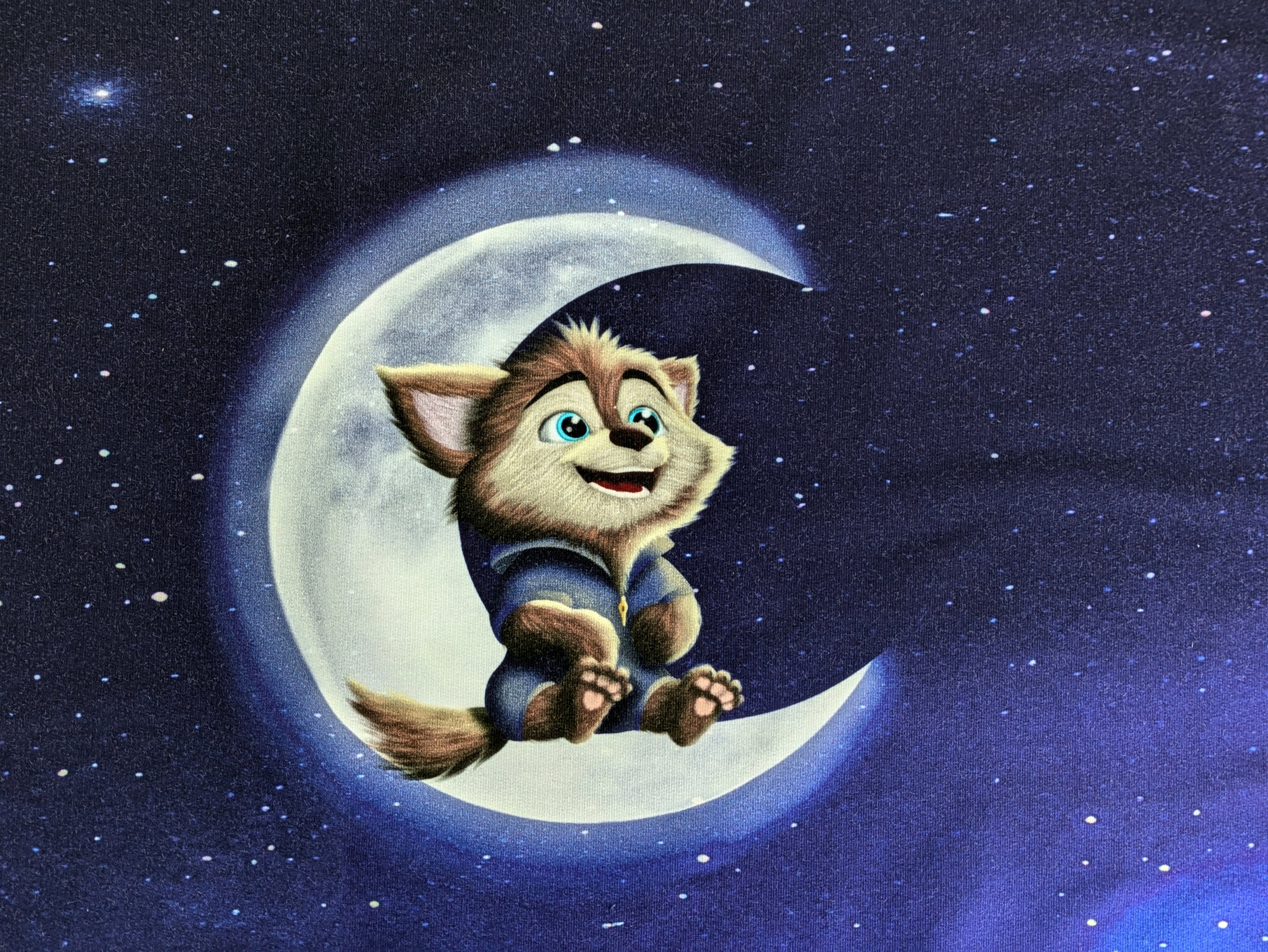 Eigenproduktion French Terry Panel Lupo der Werwolf auf dem Mond Lila 65x165 cm