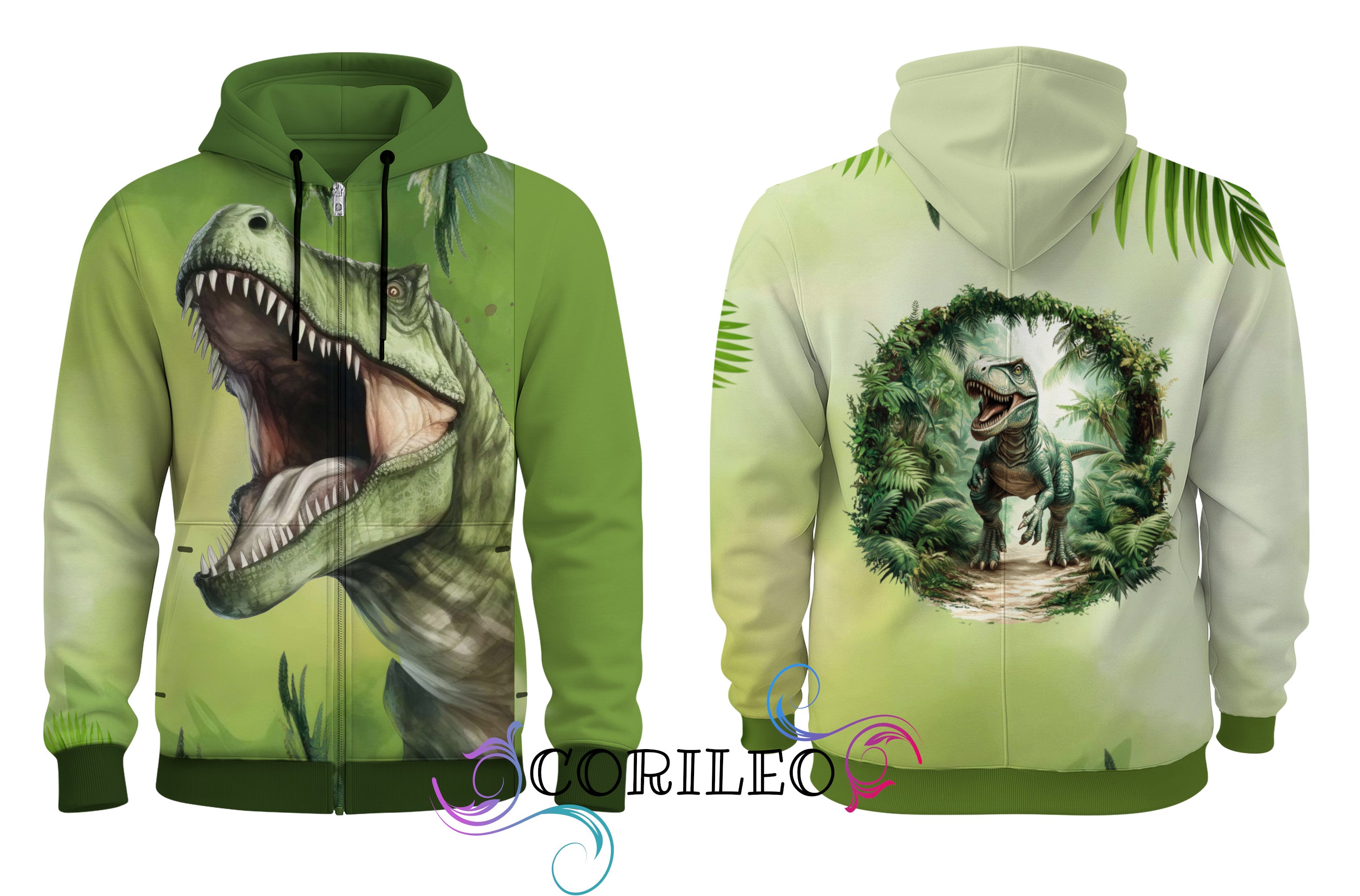 Eigenproduktion Baumwolljersey Panel Dino Rex Palmen 80 x 165 cm