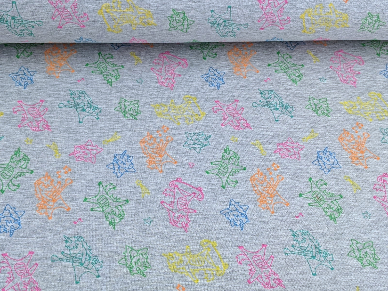 Happy Fleece Kunterbunte Einhörner Hellgrau Meliert