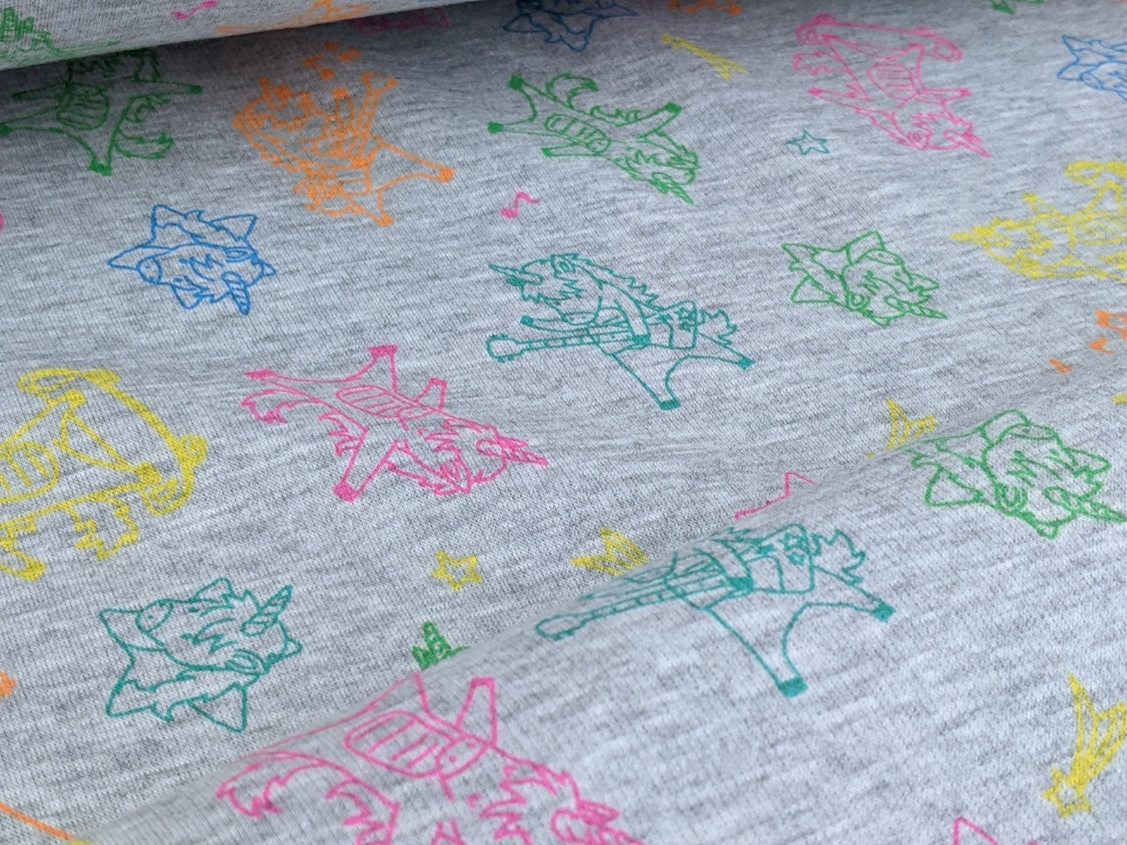 Happy Fleece Kunterbunte Einhörner Hellgrau Meliert