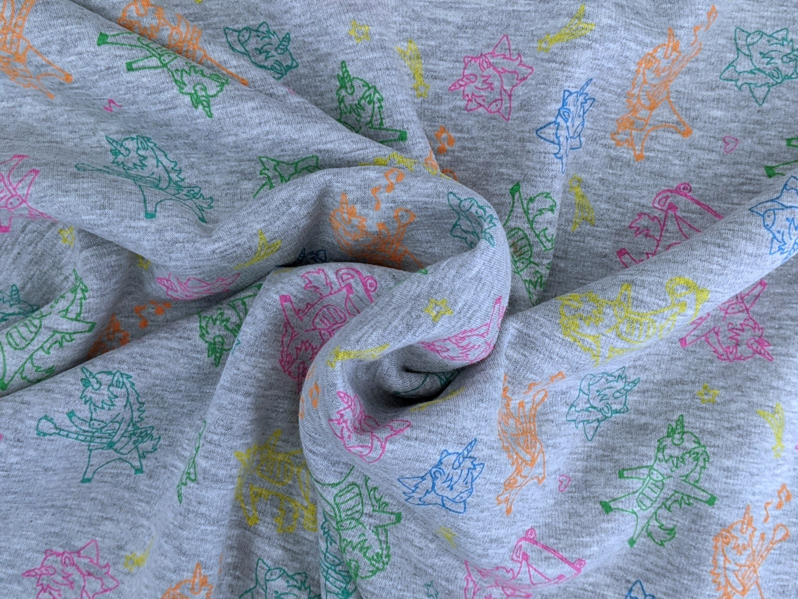 Happy Fleece Kunterbunte Einhörner Hellgrau Meliert