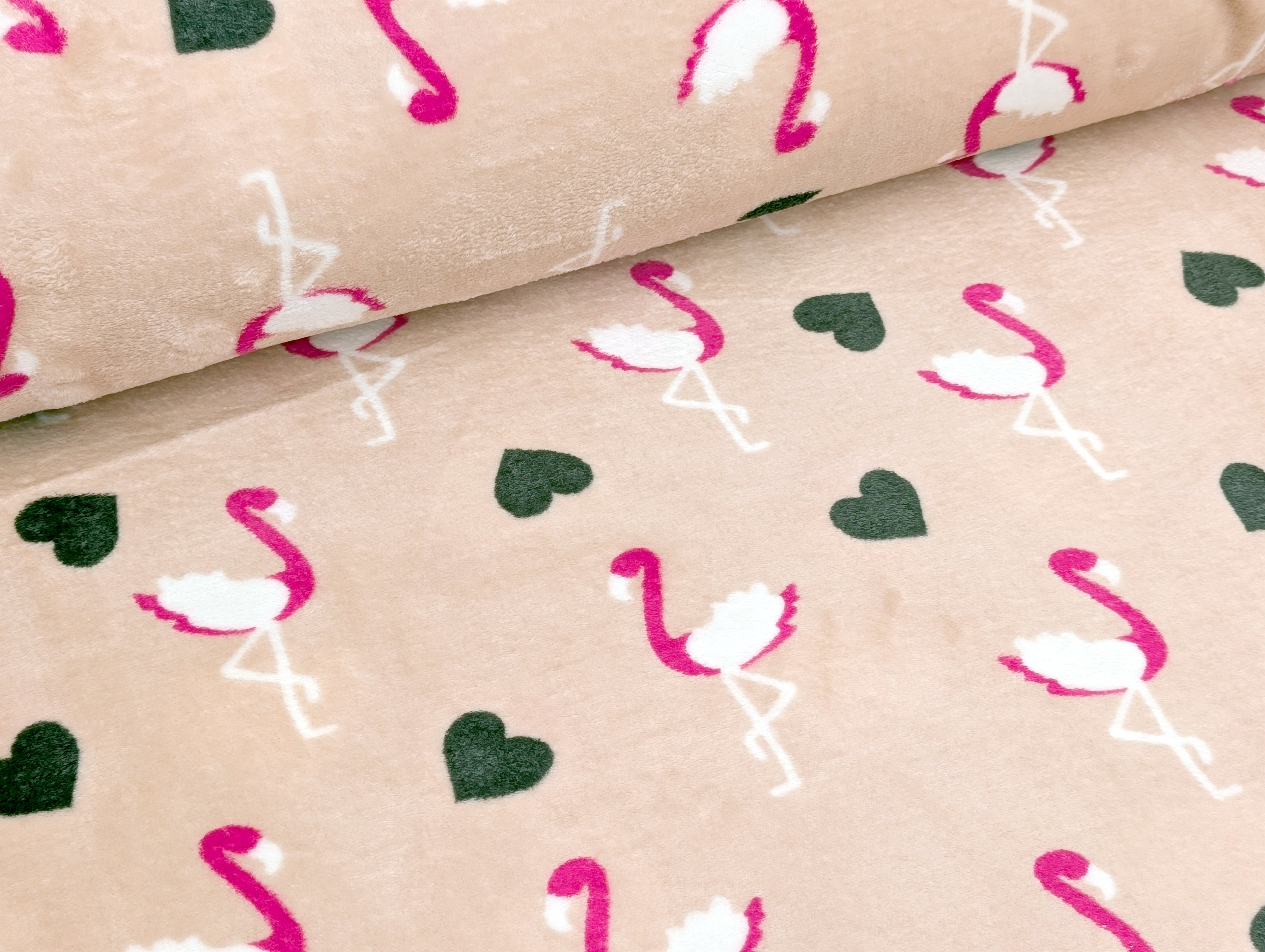 Jacquard Fleece Double Face Flamingo Herze auf Pink / Rosa