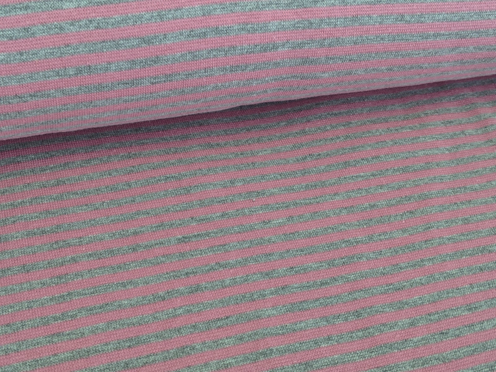 Bündchen Streifen Hellrosa / Hellgrau Meliert 3mm