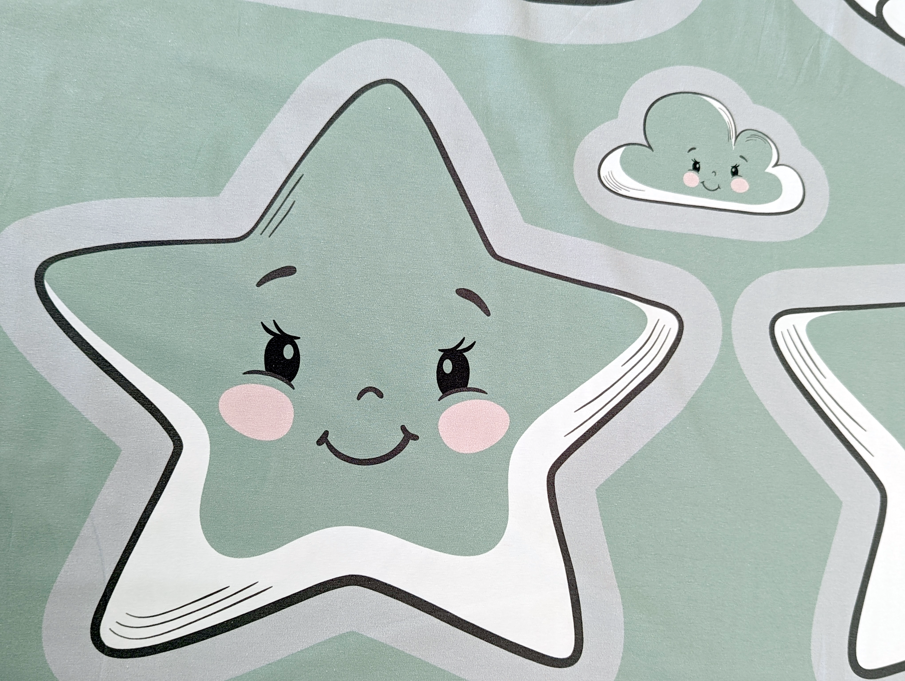Baumwolljersey Panel Kissen Mond Wolken Sterne Mint
