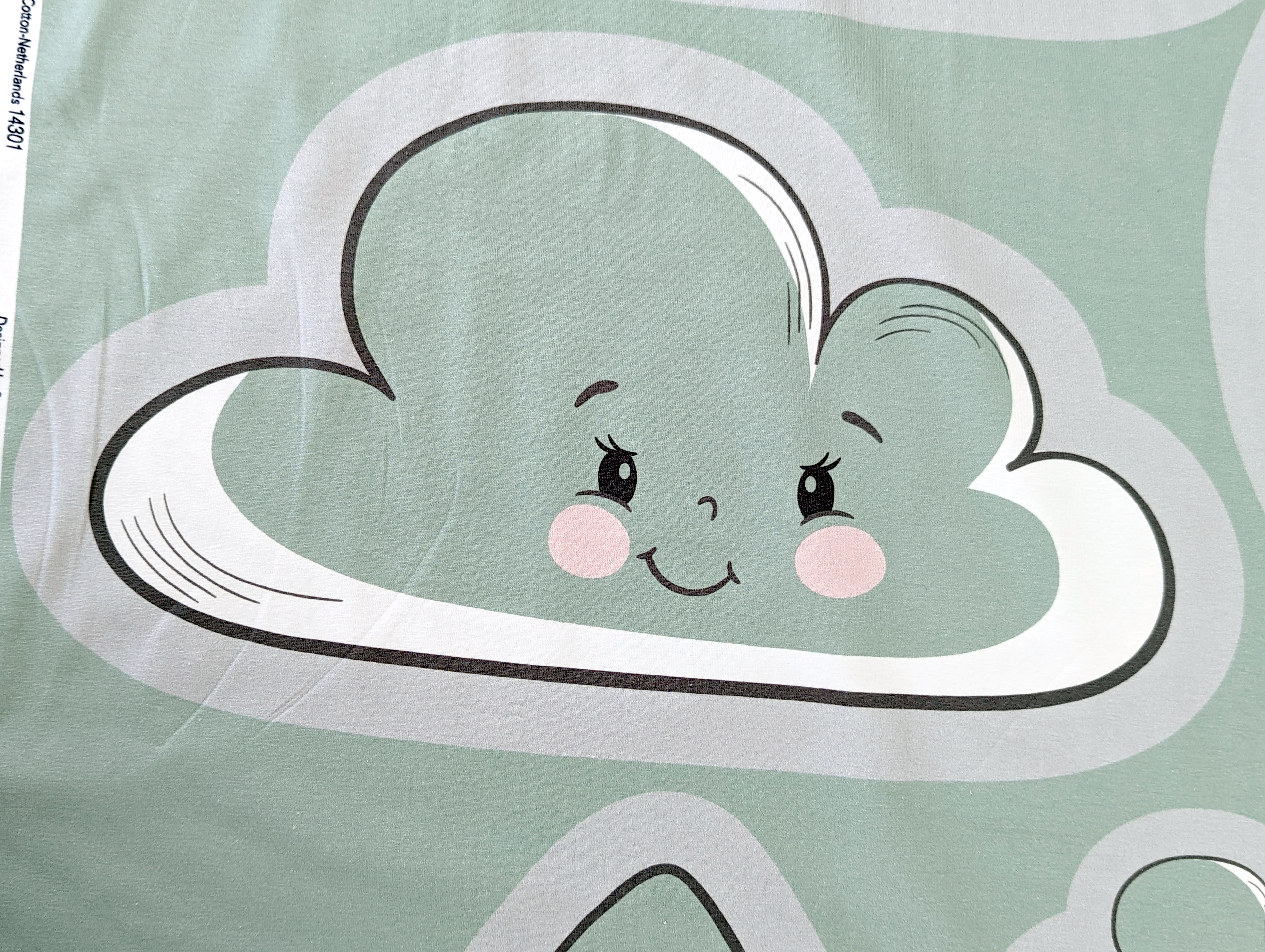 Baumwolljersey Panel Kissen Mond Wolken Sterne Mint