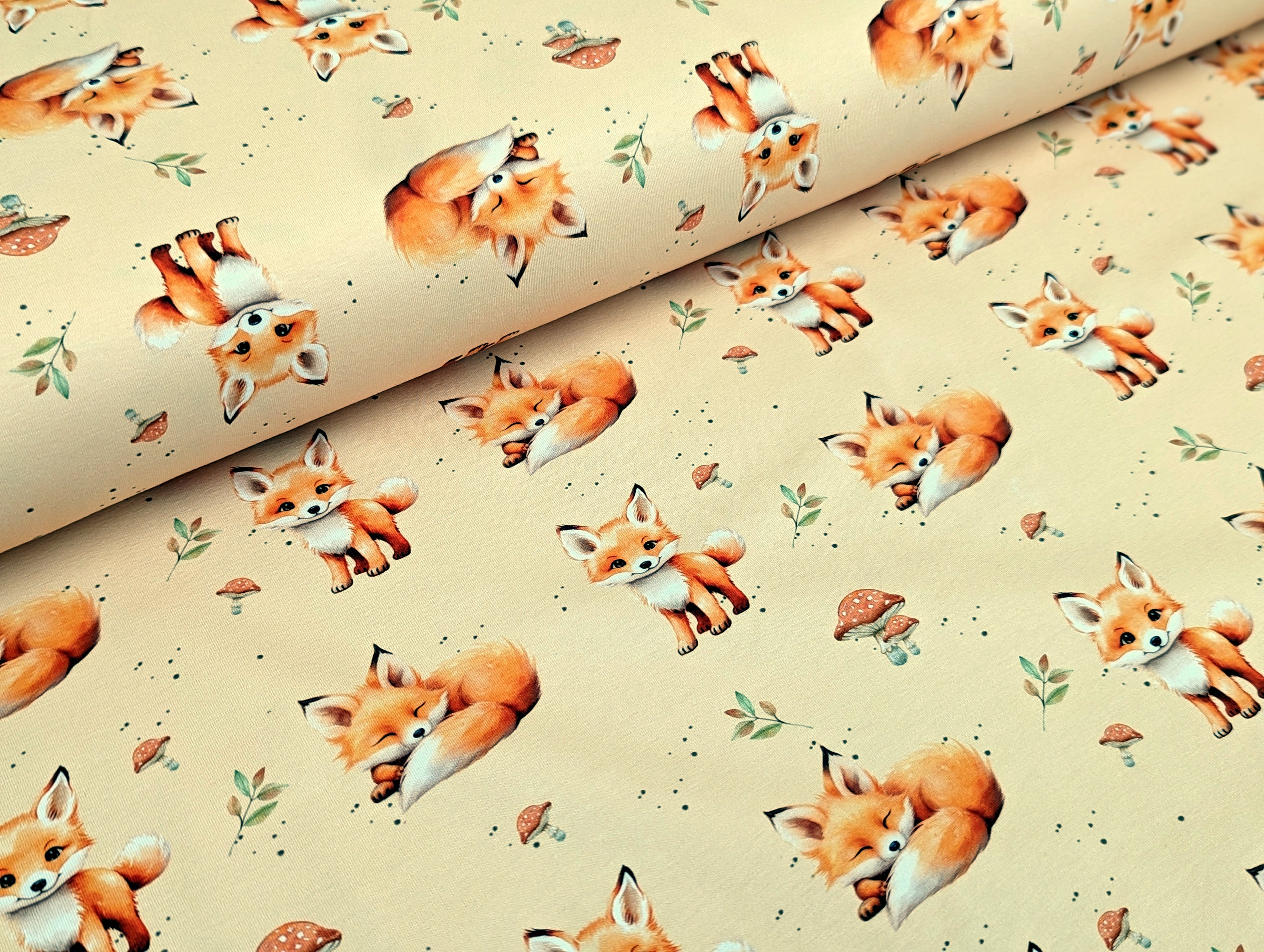 Eigenproduktion Baumwolljersey Sweet Baby Fuchs auf Hell Ocker