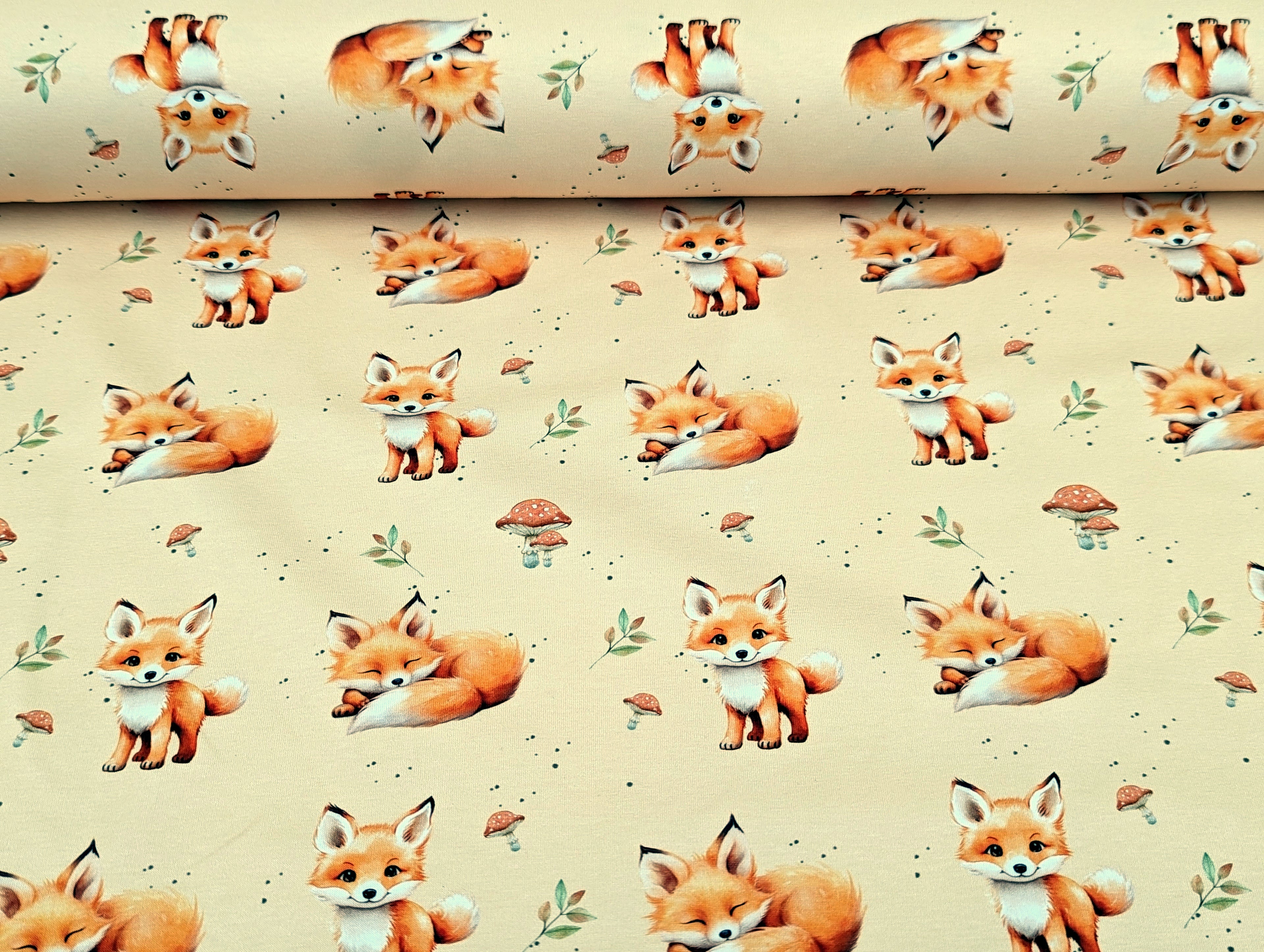 Eigenproduktion Baumwolljersey Sweet Baby Fuchs auf Hell Ocker