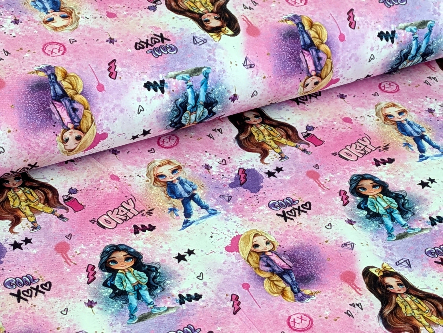 Eigenproduktion Baumwolljersey Cool Girls OKAY auf Rosa