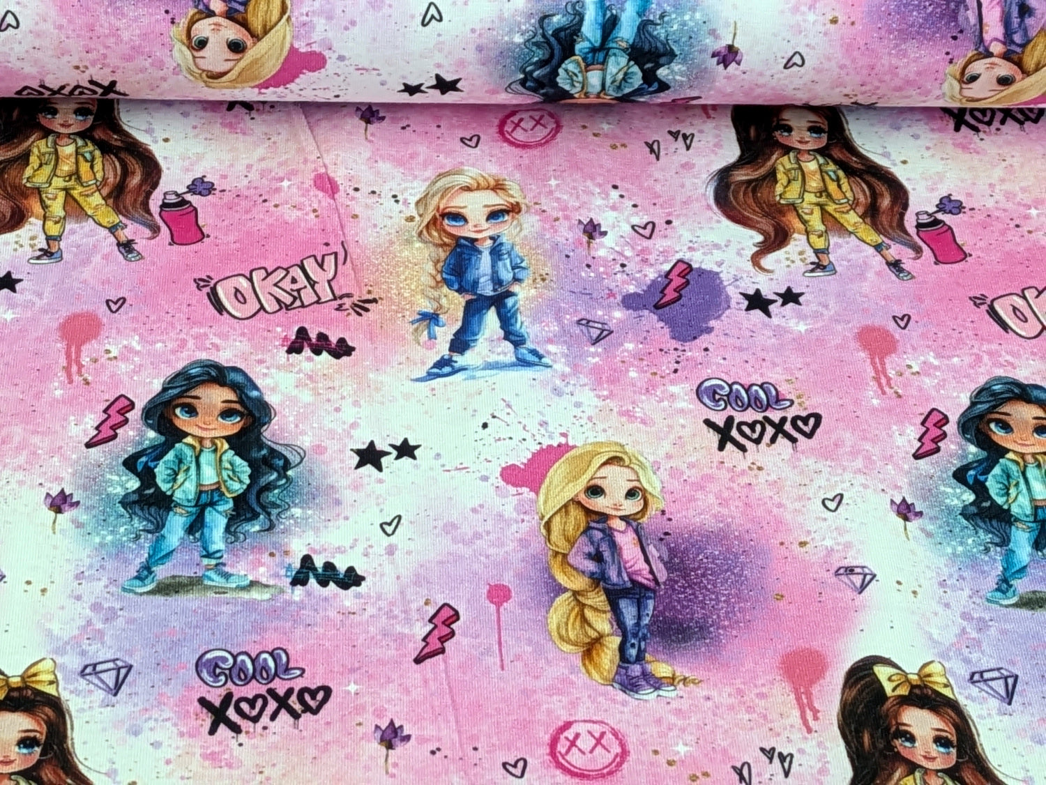 Eigenproduktion Baumwolljersey Cool Girls OKAY auf Rosa