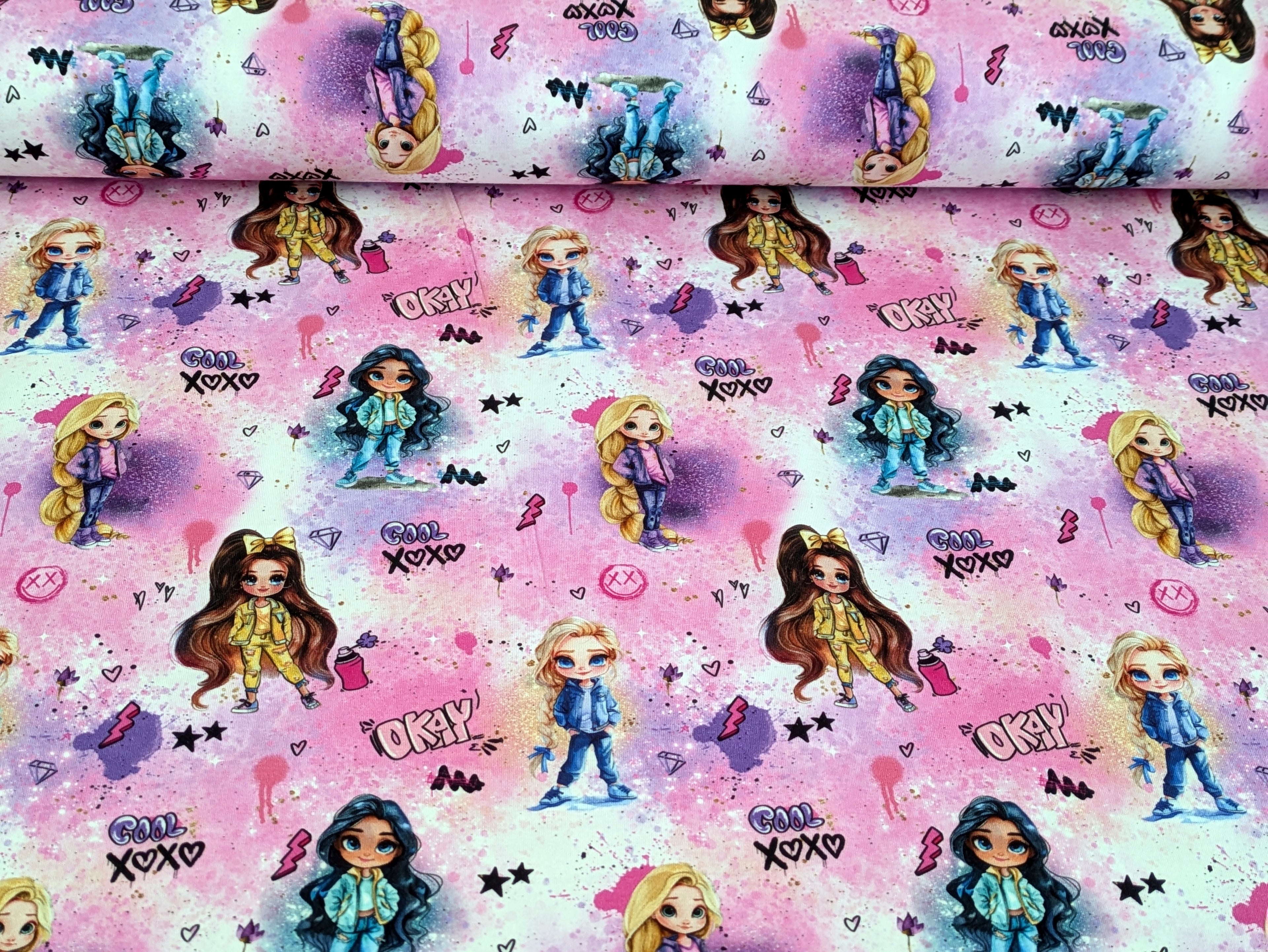 Eigenproduktion Baumwolljersey Cool Girls OKAY auf Rosa
