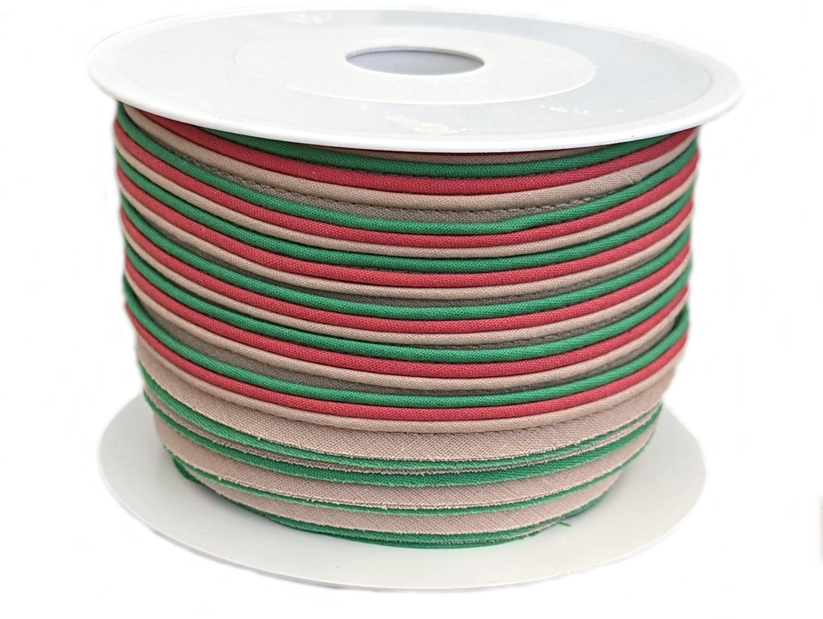 Paspelband 15 mm Dreifarbig Scarlet rot / Grassgrün / Beige