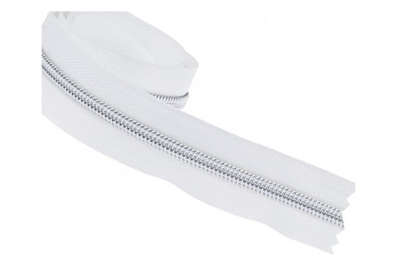 Endlos Reißverschluss Weiss ( Spiralzipper in Metalloptik ) + 3 Schieber